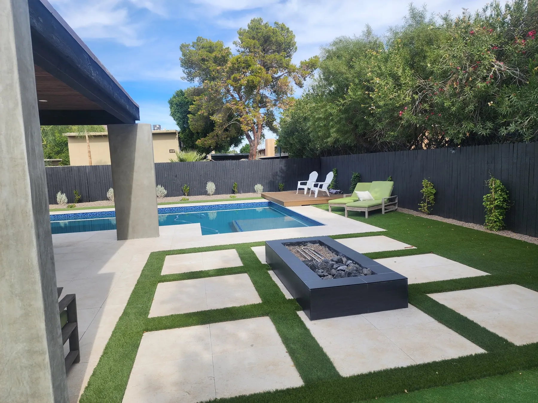 Floating pavers, turf, fire pit